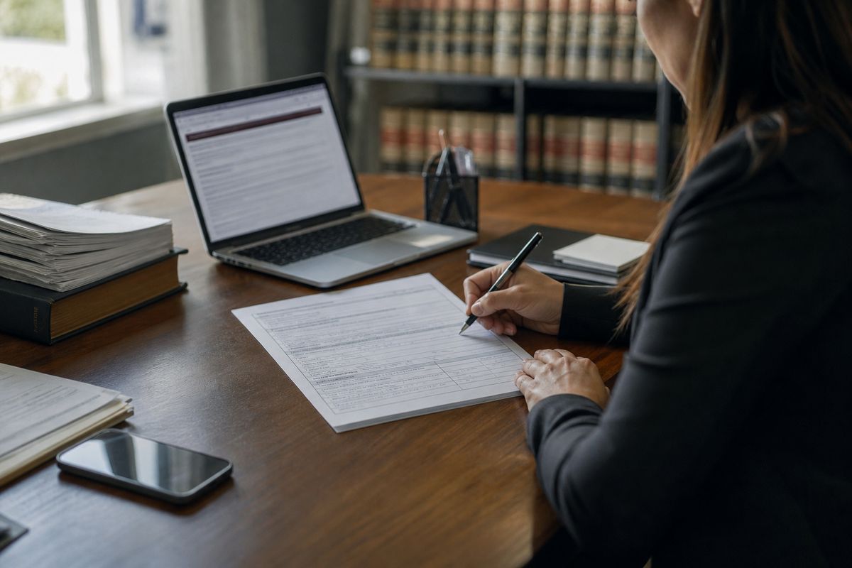 A person reviewing a birth certificate application form at a desk, emphasizing the legitimate process of obtaining vital records.